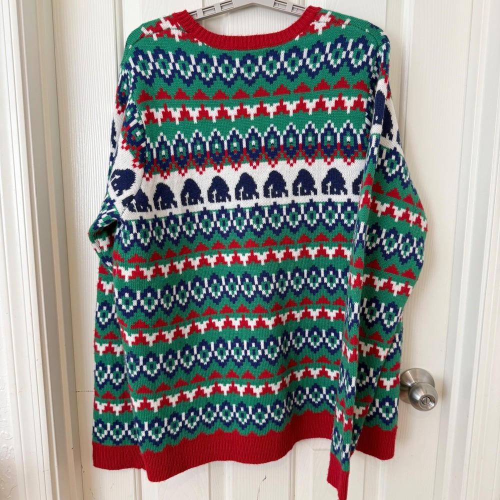 Holiday Time‎ Gorilla Ugly Christmas Sweater Jingle Bells Fair Isle Red Green XL
